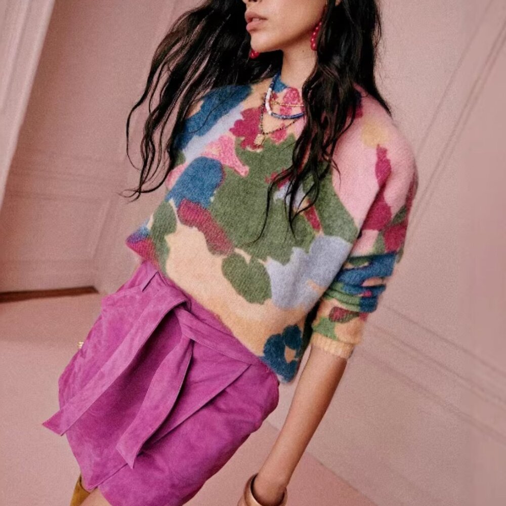 Sezane Multicolor Floral Crewneck Sweater - Pink, Blue, Green - Picture 3 of 6